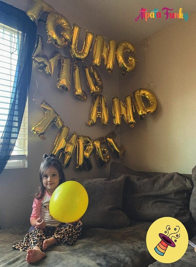 Atpata Funky Young Wild And Three 16inch Alphabet Foil Balloons for unisex 3rd Birthday Parties, Gold - Image 3